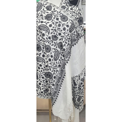 Elegant Black and White Embroidered Shawl – Boho Chic Statement Wrap