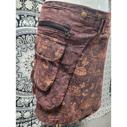 Cotton Handmade Nepal Mushroom Print Wrap Skirt