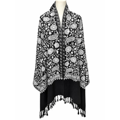Elegant Black and White Embroidered Shawl – Boho Chic Statement Wrap