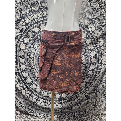 Cotton Handmade Nepal Mushroom Print Wrap Skirt